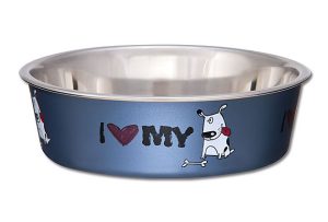 Bella Bowl - I love my Dog Steel Blue